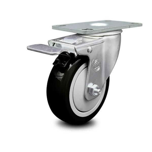 4 Inch Black Polyurethane Wheel Swivel Top Plate Caster with Total Lock Brake